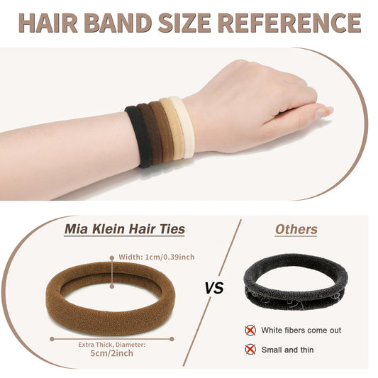 Hair Ties Black 100Count Extra Thick 5CM, Bulk Elastic Hair Bands for Thick Heavy Hair, Seamless Hair Accessories for Women, Girls, Ponytail Holder (Neutral Color)