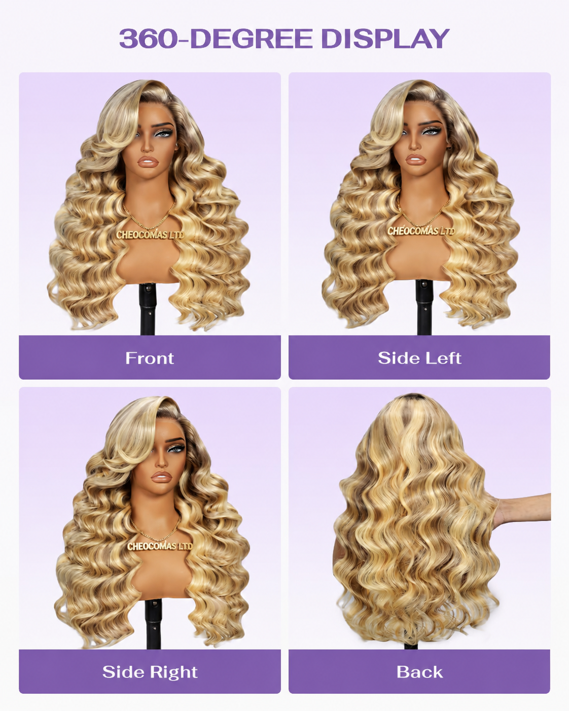 P18/613 Blonde Highlight 360 Lace Wig – 100% Human Hair Glueless Body Wave Wig with Hidden Strap, Pre-Plucked Hairline & Baby Hair