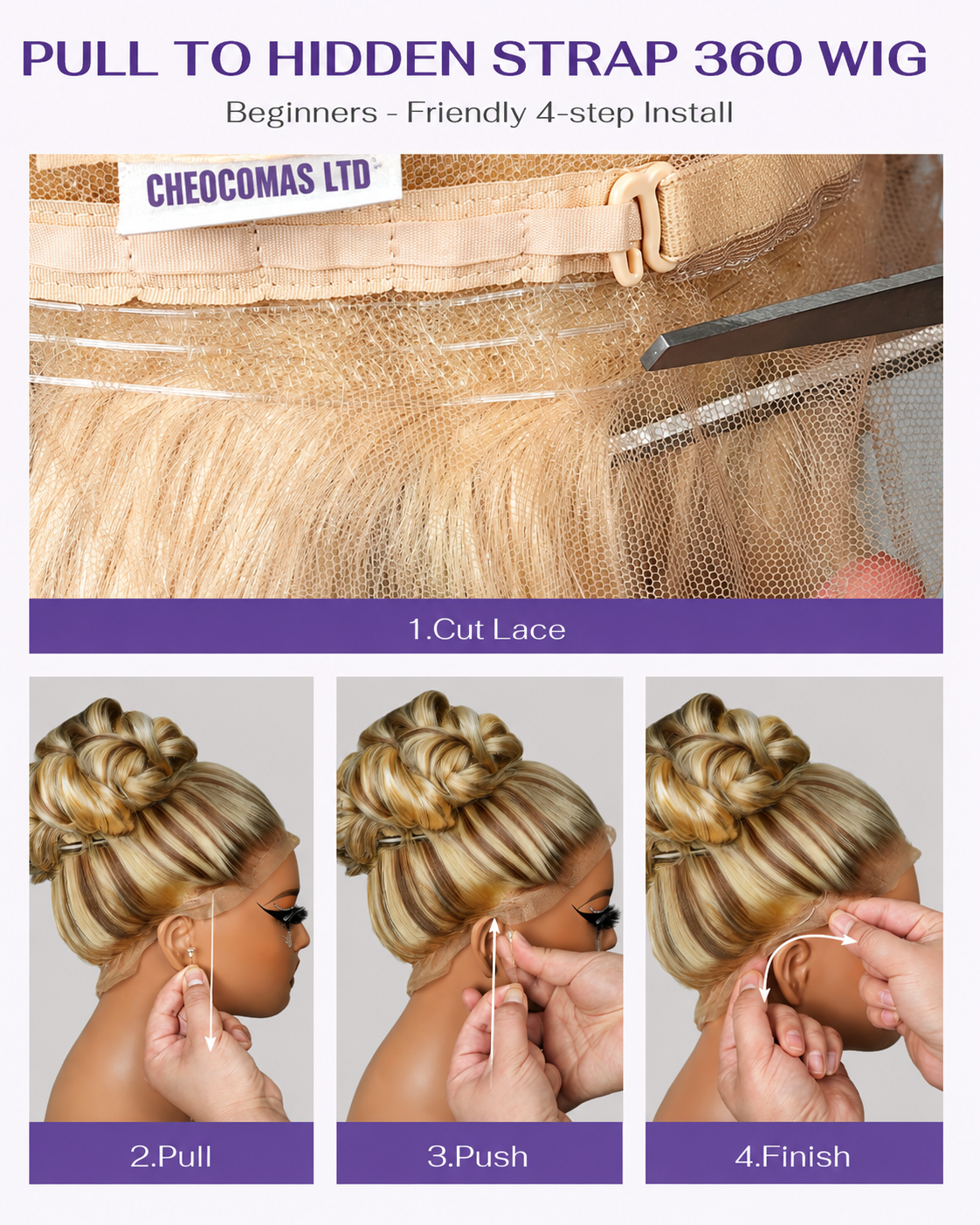 P18/613 Blonde Highlight 360 Lace Wig – 100% Human Hair Glueless Body Wave Wig with Hidden Strap, Pre-Plucked Hairline & Baby Hair