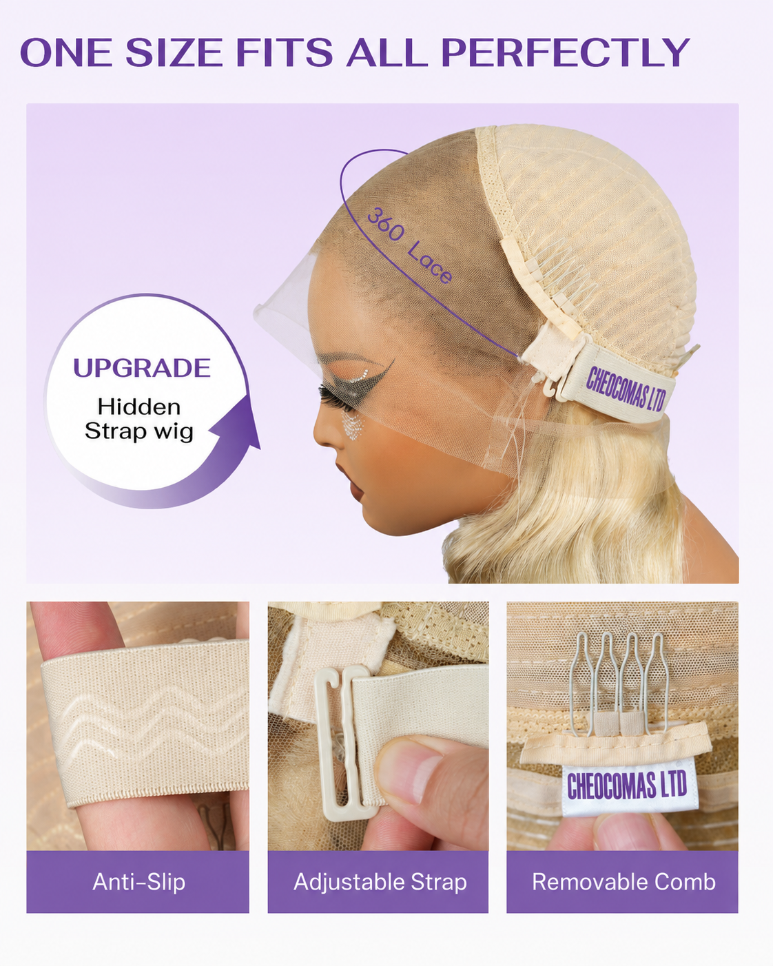P18/613 Blonde Highlight 360 Lace Wig – 100% Human Hair Glueless Body Wave Wig with Hidden Strap, Pre-Plucked Hairline & Baby Hair
