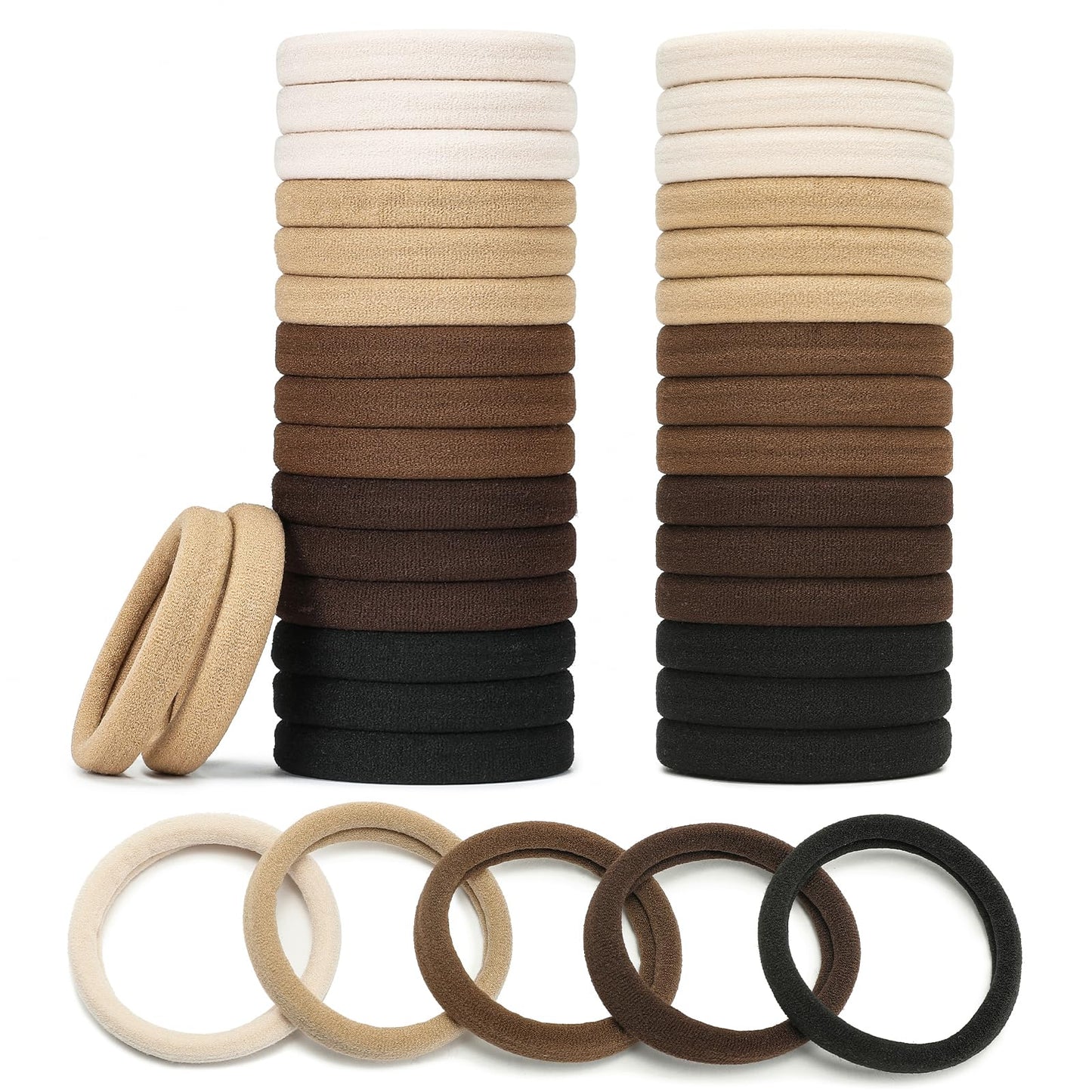Hair Ties Black 100Count Extra Thick 5CM, Bulk Elastic Hair Bands for Thick Heavy Hair, Seamless Hair Accessories for Women, Girls, Ponytail Holder (Neutral Color)