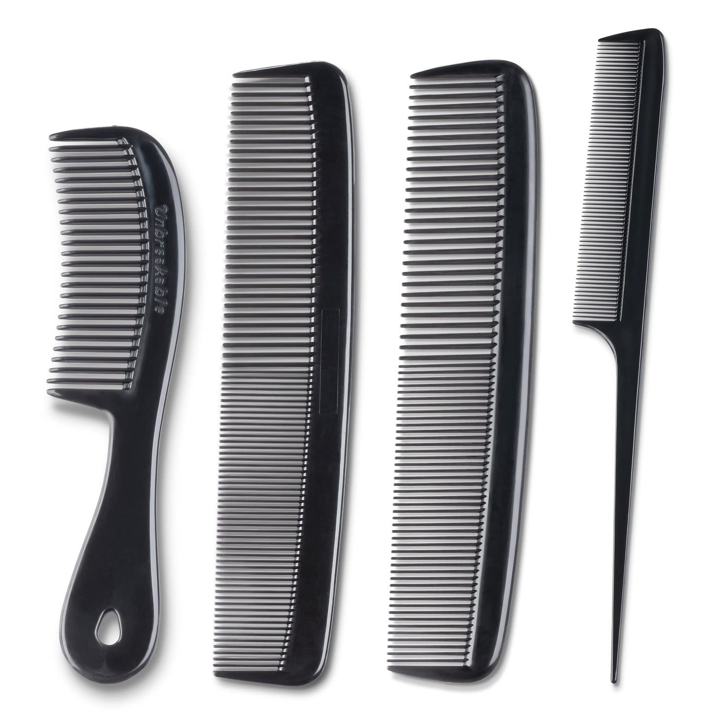 Mars Wellness 4 Piece Professional Black Comb Set for Women, Men -USA MADE