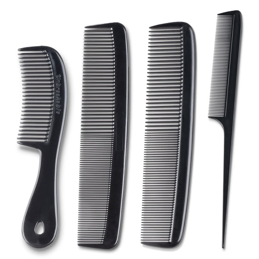 Mars Wellness 4 Piece Professional Black Comb Set for Women, Men -USA MADE