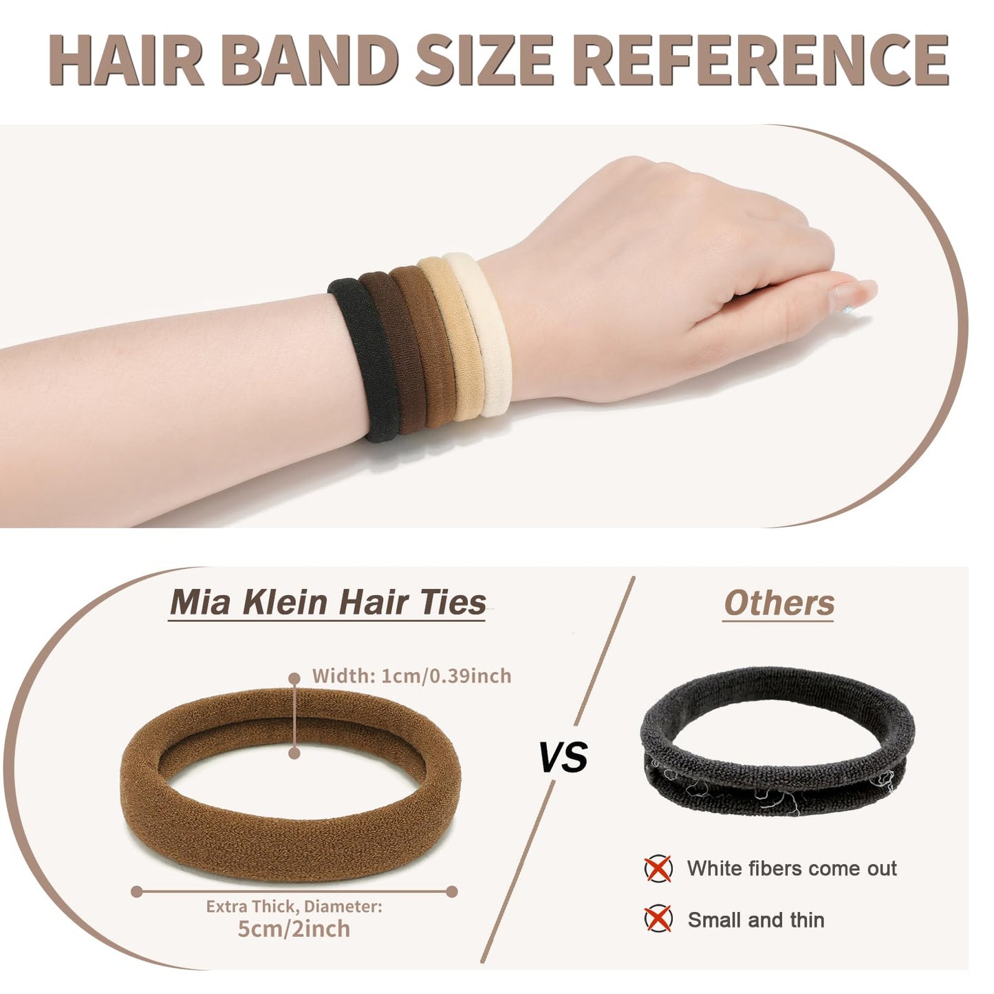 Hair Ties Black 100Count Extra Thick 5CM, Bulk Elastic Hair Bands for Thick Heavy Hair, Seamless Hair Accessories for Women, Girls, Ponytail Holder (Neutral Color)