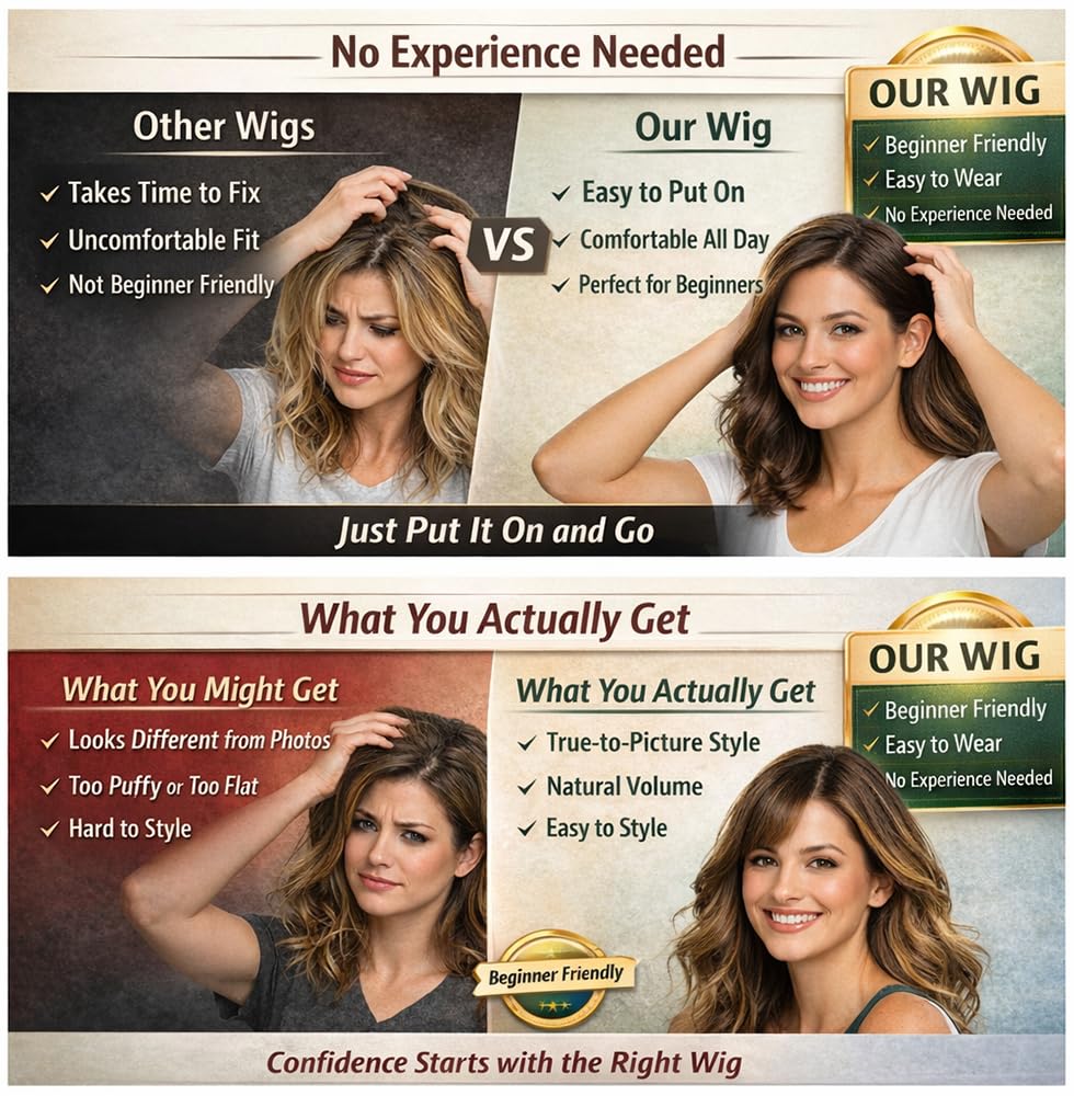 26-Inch Brown Highlight Blonde Wavy Wig – Long Layered Synthetic Hair with Natural-Looking Part
