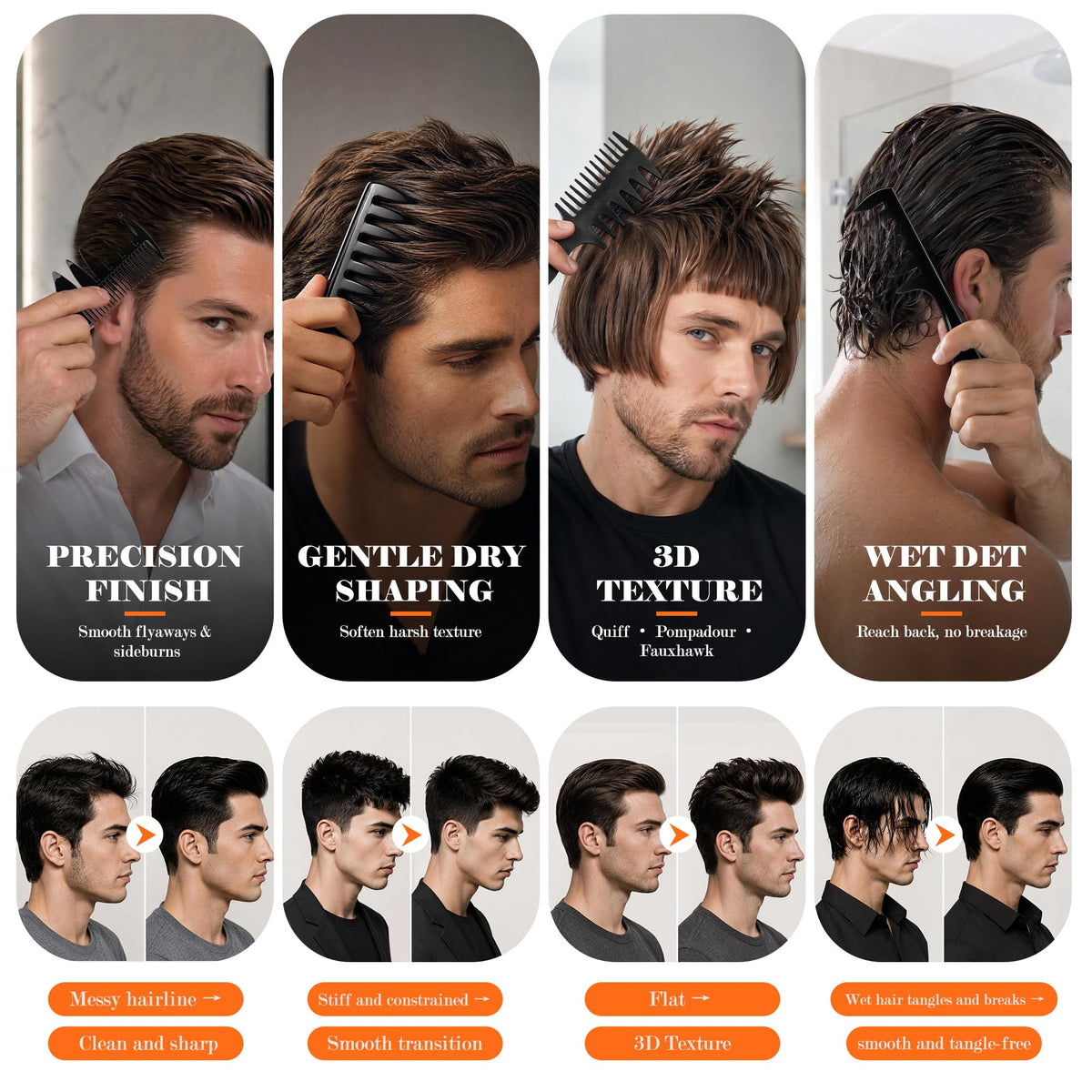 7-Piece Men's Hair Styling Comb Set for Volume & Texture