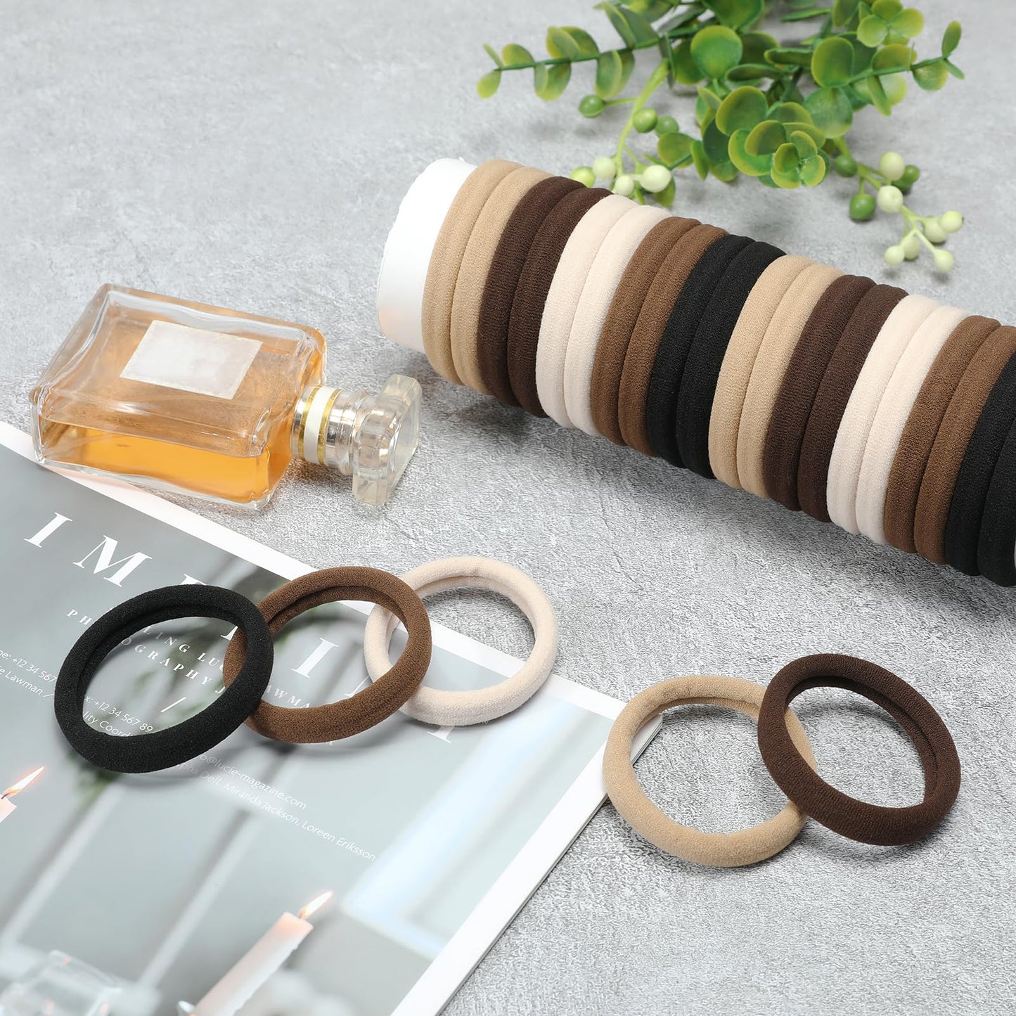 Hair Ties Black 100Count Extra Thick 5CM, Bulk Elastic Hair Bands for Thick Heavy Hair, Seamless Hair Accessories for Women, Girls, Ponytail Holder (Neutral Color)