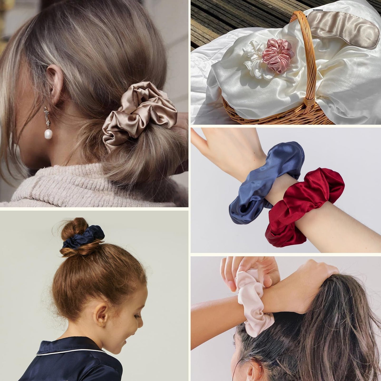 Hair Scrunchies for Frizz&Breakage Prevention, 100% Mulberry Silk Hair Ties No Damage, Elastic Silk ponytail Holders