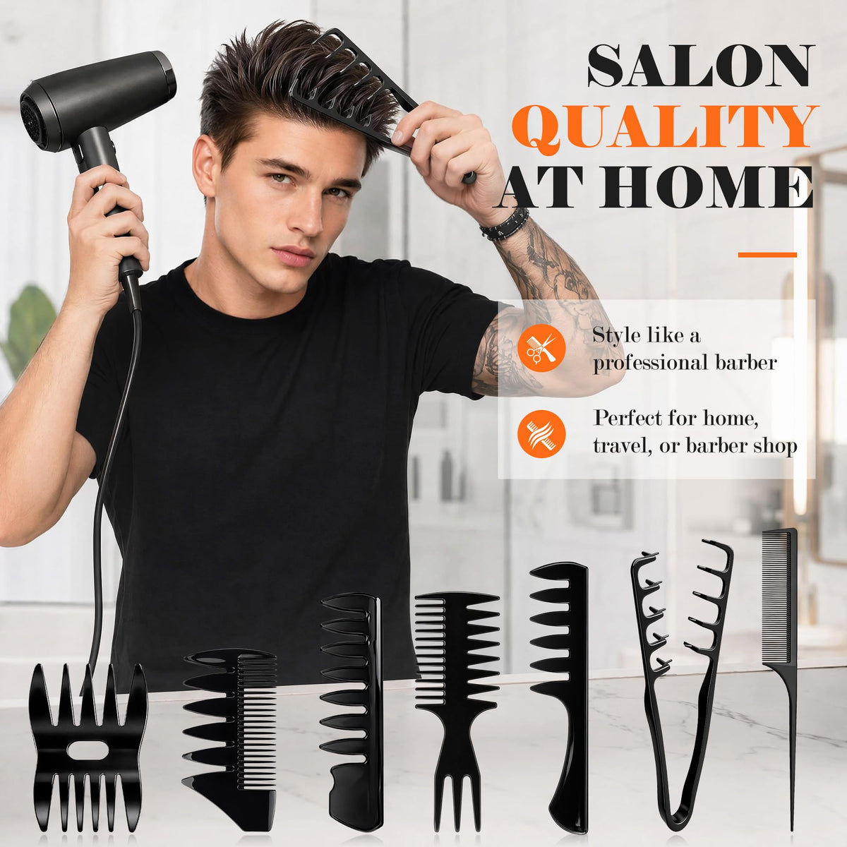 7-Piece Men's Hair Styling Comb Set for Volume & Texture
