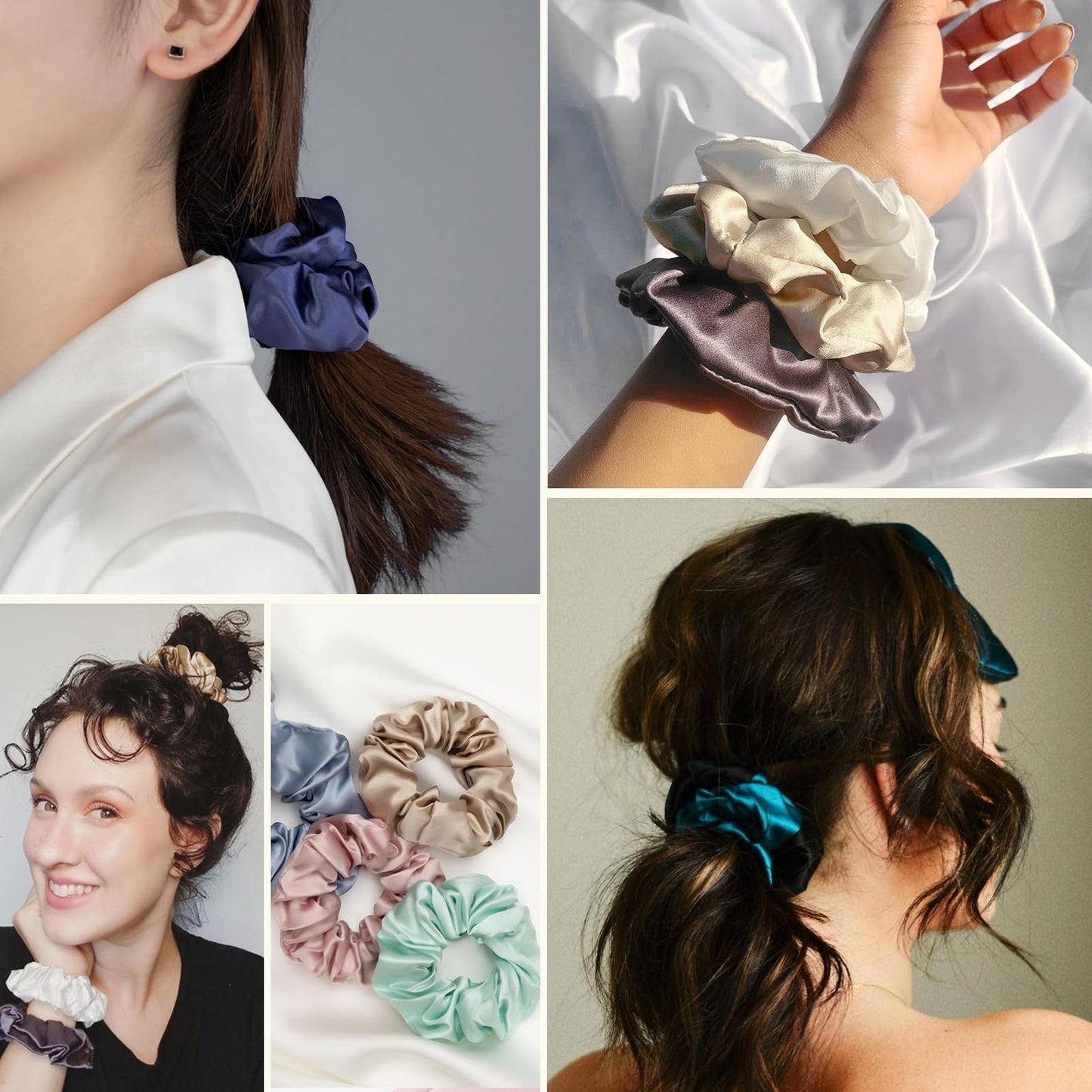 Hair Scrunchies for Frizz&Breakage Prevention, 100% Mulberry Silk Hair Ties No Damage, Elastic Silk ponytail Holders