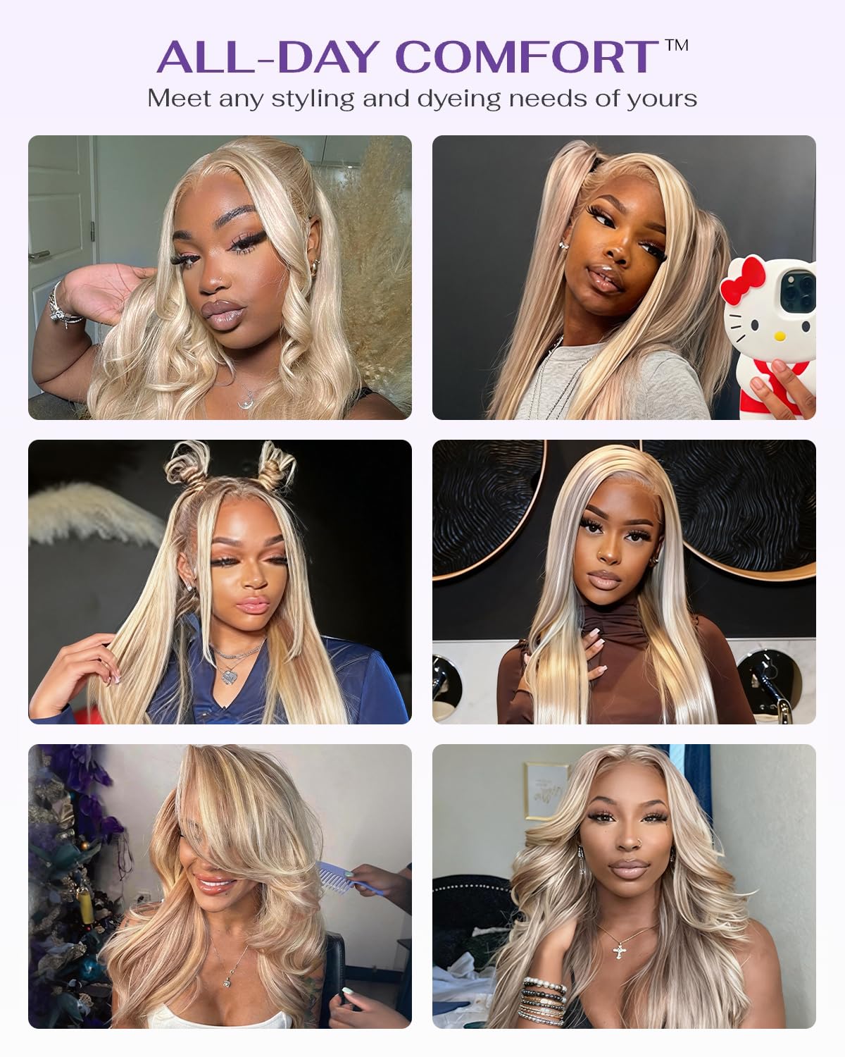 P18/613 Blonde Highlight 360 Lace Wig – 100% Human Hair Glueless Body Wave Wig with Hidden Strap, Pre-Plucked Hairline & Baby Hair