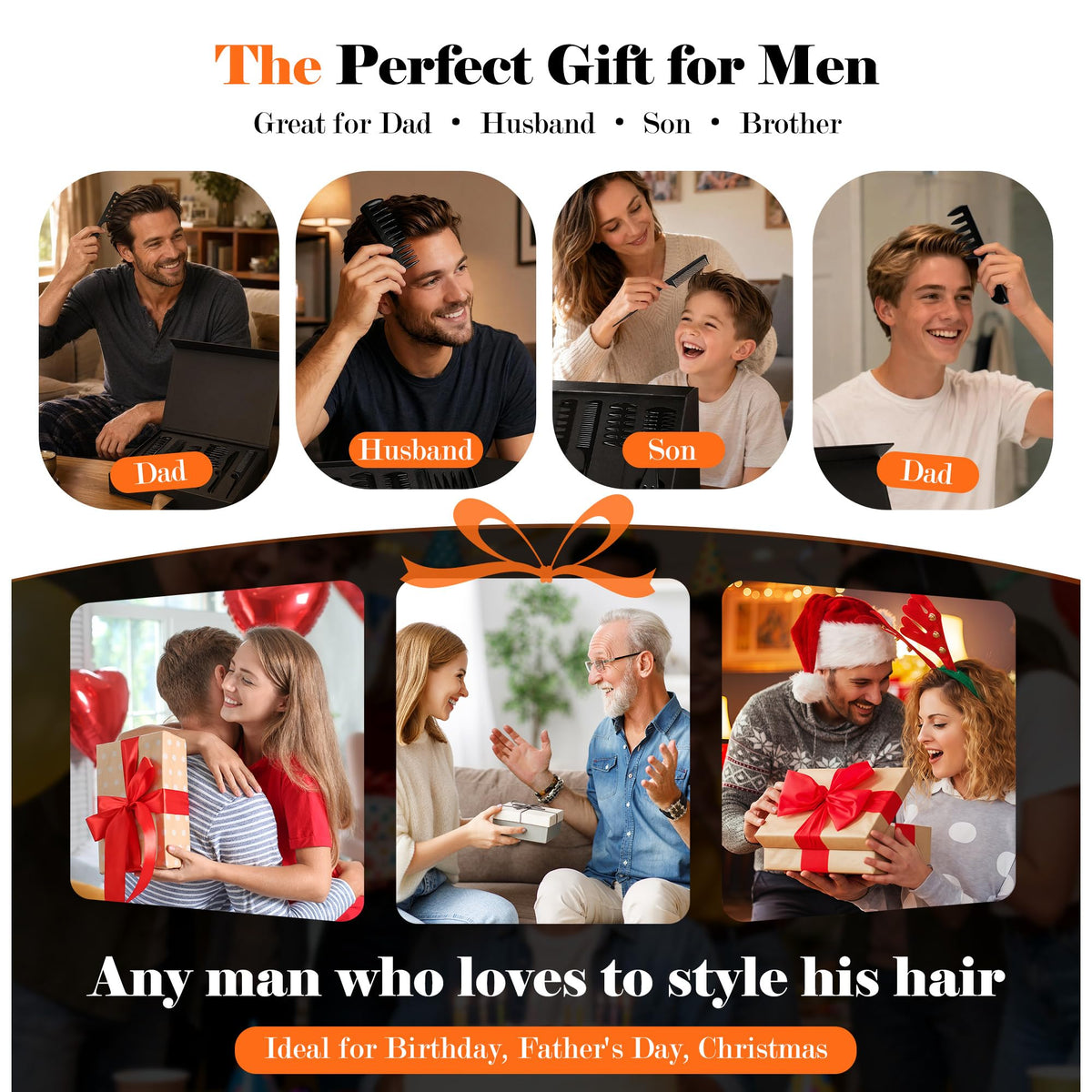 7-Piece Men's Hair Styling Comb Set for Volume & Texture